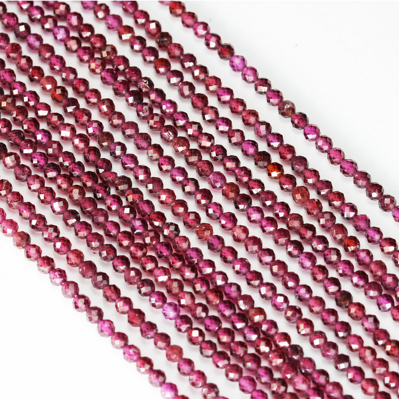 Natural Garnet, 3mm Faceted Round Gemstone, One full strand  Gemstone, hole 0.6mm,16"