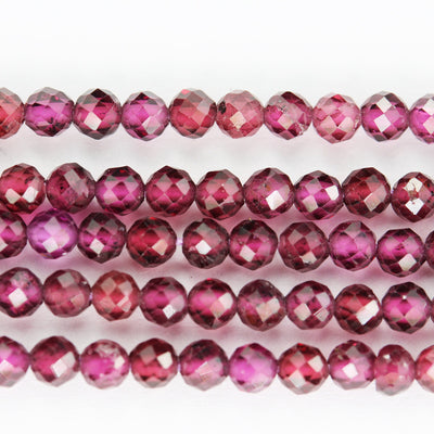 Natural Garnet, 3mm Faceted Round Gemstone, One full strand  Gemstone, hole 0.6mm,16"