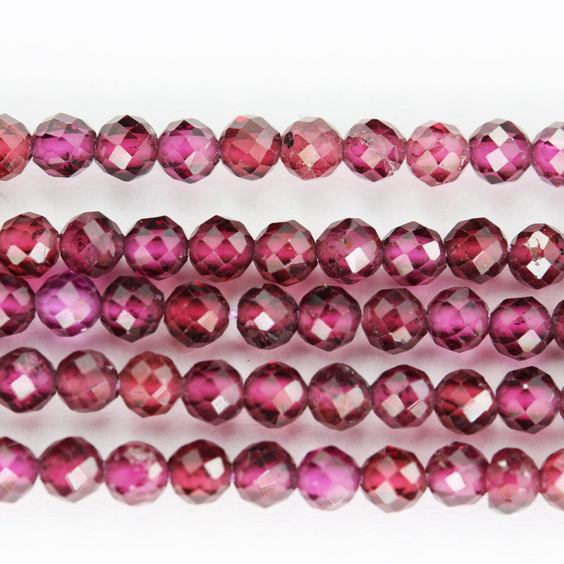 Natural Garnet, 3mm Faceted Round Gemstone, One full strand  Gemstone, hole 0.6mm,16"