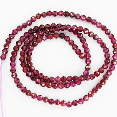 Natural Garnet, 3mm Faceted Round Gemstone, One full strand  Gemstone, hole 0.6mm,16"