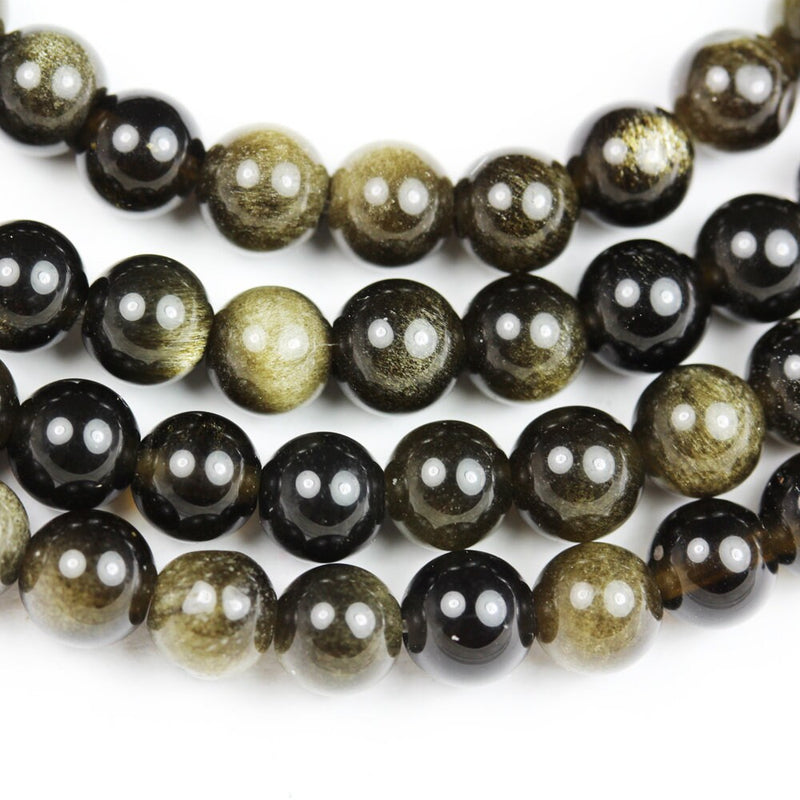 Golden obsidian,  6mm Round Natural  Gemstone Strand, One full strand ,Gold and Black color, hole 1mm