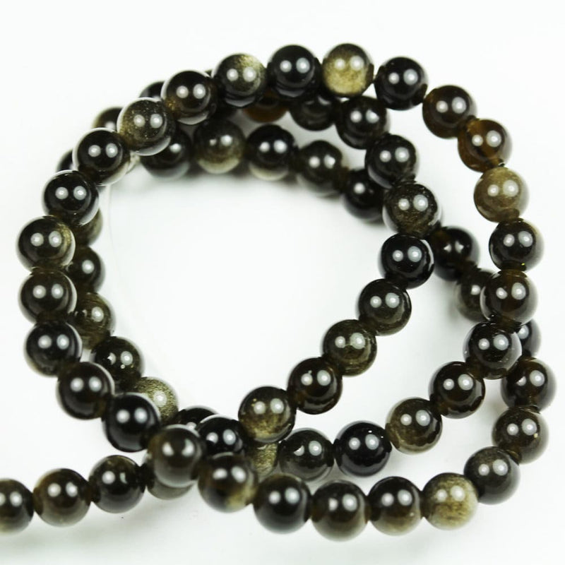 Golden obsidian,  6mm Round Natural  Gemstone Strand, One full strand ,Gold and Black color, hole 1mm