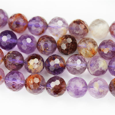 Super seven-8mm Genuine Cacoxenite amethyst, Faceted Round Gemstone Beads, 7.5inch,about 22pcs beads ,1mm hole