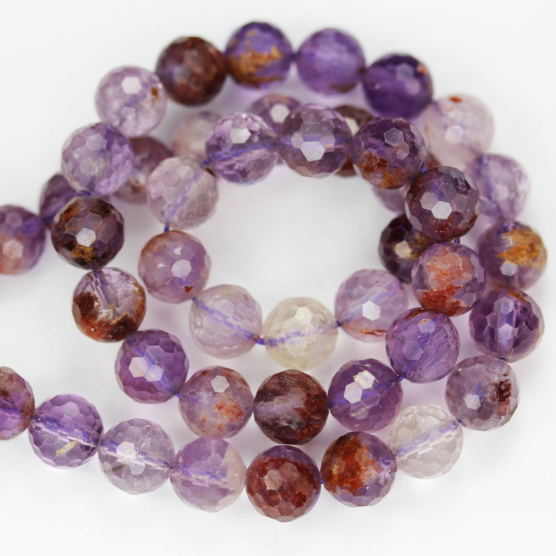 Super seven-8mm Genuine Cacoxenite amethyst, Faceted Round Gemstone Beads, 7.5inch,about 22pcs beads ,1mm hole