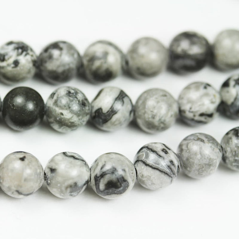 Picture Jasper, 6mm Round Gray  Gemstone Beads, 6mm Beads, Gemstone Bead Mala, 6mm Gemstone Beads