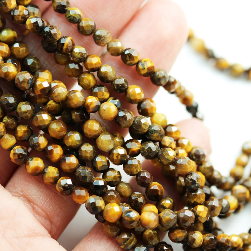 Golden Tiger eye, 3mm Faceted Round Gemstone Strand, One full strand , about 100 bead,0.6mm hole