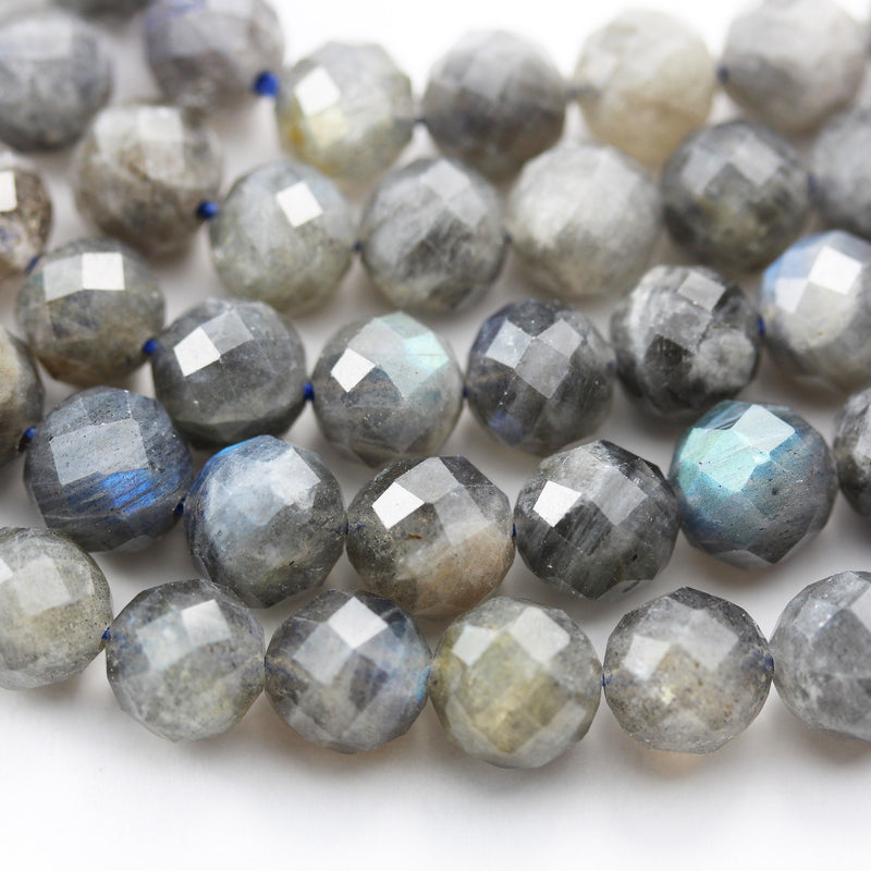 Natural labradorite, 6mm Faceted round  gemstone, 7.5inch, hole 1mm,32 beads