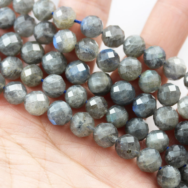 Natural labradorite, 6mm Faceted round  gemstone, 7.5inch, hole 1mm,32 beads