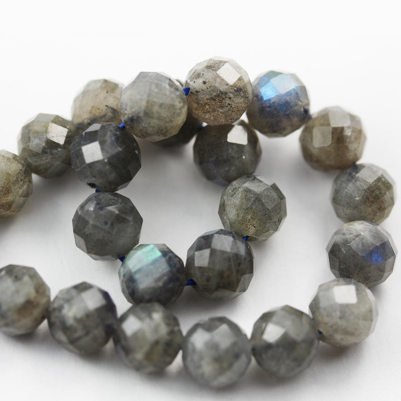 Natural labradorite, 6mm Faceted round  gemstone, 7.5inch, hole 1mm,32 beads