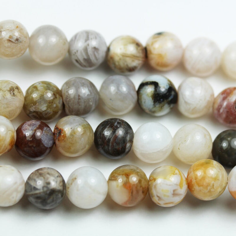 Bamboo leaf Agate, 8mm Round Natural Gemstone Strand,One full strand , White & Yellow, 15.5inch, 1mm hole