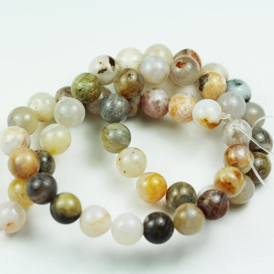 Bamboo leaf Agate, 8mm Round Natural Gemstone Strand,One full strand , White & Yellow, 15.5inch, 1mm hole