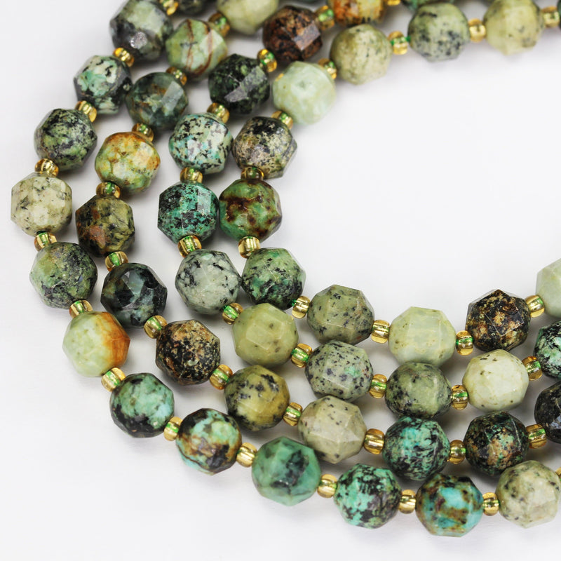 Natural Africa Turquoise, 7.5*8mm Faceted Oval Green Gemstone Beads,15.5 inch,1mm hole, abou40beads