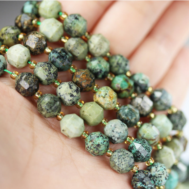 Natural Africa Turquoise, 7.5*8mm Faceted Oval Green Gemstone Beads,15.5 inch,1mm hole, abou40beads