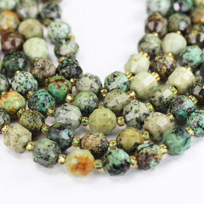 Natural Africa Turquoise, 7.5*8mm Faceted Oval Green Gemstone Beads,15.5 inch,1mm hole, abou40beads