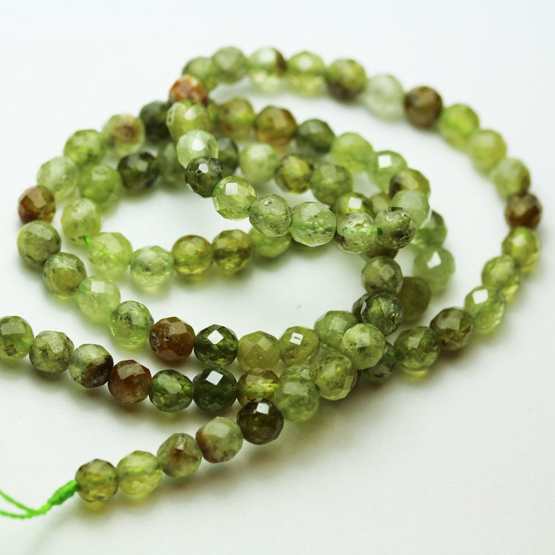 Green garnet, 3.5mm Faceted Round Green Garnet Gemstone Strand, hole 0.6mm