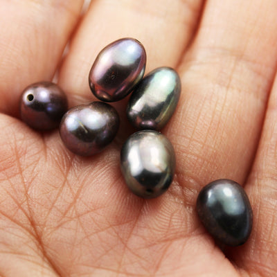 2pcs/20pcs Freshwater Pearl,8-9mm Dyed Peacock Color, Half Drilled Potato Shape Pearl,for Making Earring/Ring/Pendant , hole 0.8mm