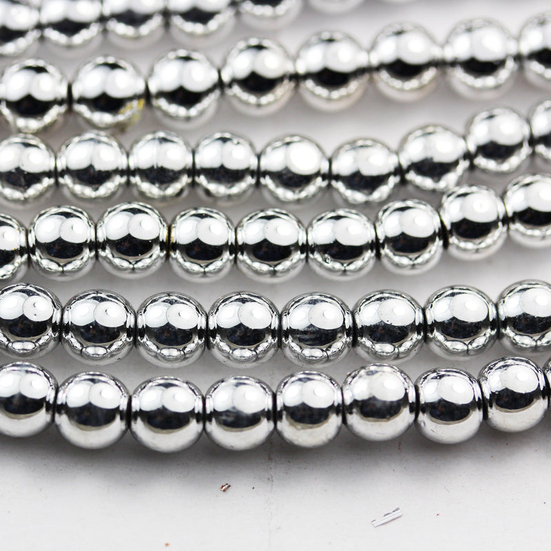 Hematite, 4mm round gemstone, One full strand , Electroplated Silver Gemstone beads, hole 1mm,16"