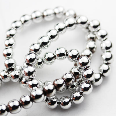 Hematite, 4mm round gemstone, One full strand , Electroplated Silver Gemstone beads, hole 1mm,16"