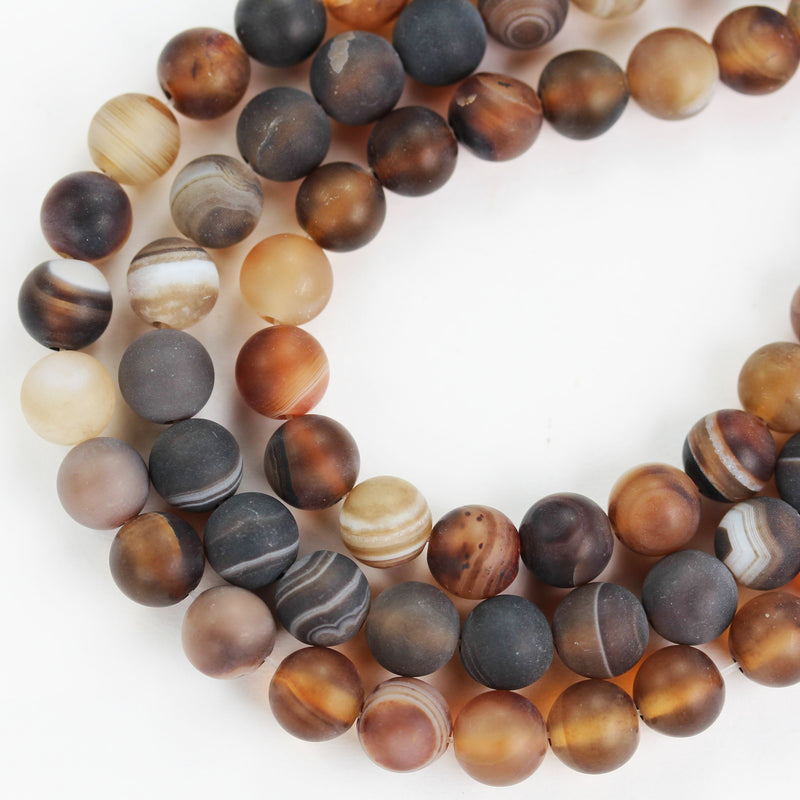 Frosted Matte Agate, 8mm Round Gemstone Strand, Matte Brown 15.5inch, 1mm hole