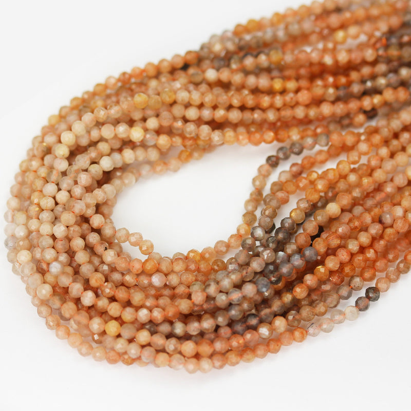 Peach Moonstone, 3mm Peach Faceted Round Gemstone Strand, 15.5inch, about 145 beads , 0.6mm hole