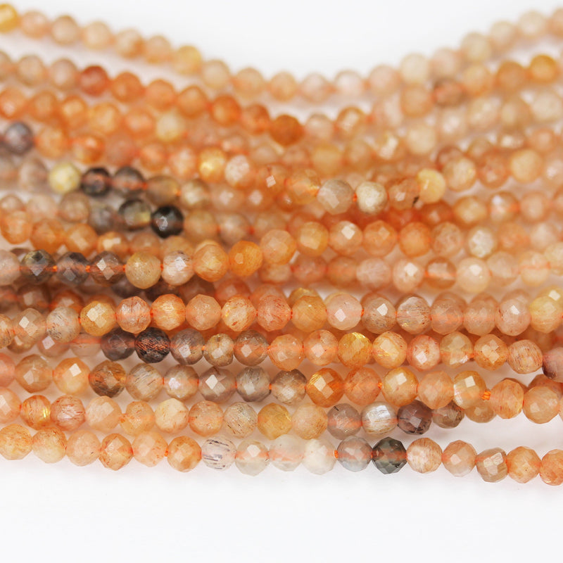 Peach Moonstone, 3mm Peach Faceted Round Gemstone Strand, 15.5inch, about 145 beads , 0.6mm hole