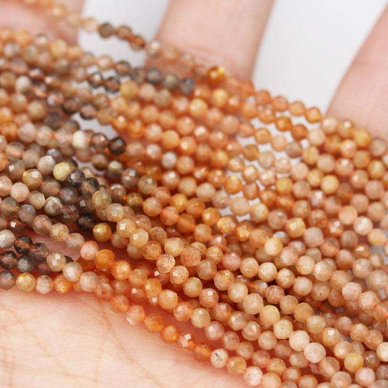 Peach Moonstone, 3mm Peach Faceted Round Gemstone Strand, 15.5inch, about 145 beads , 0.6mm hole