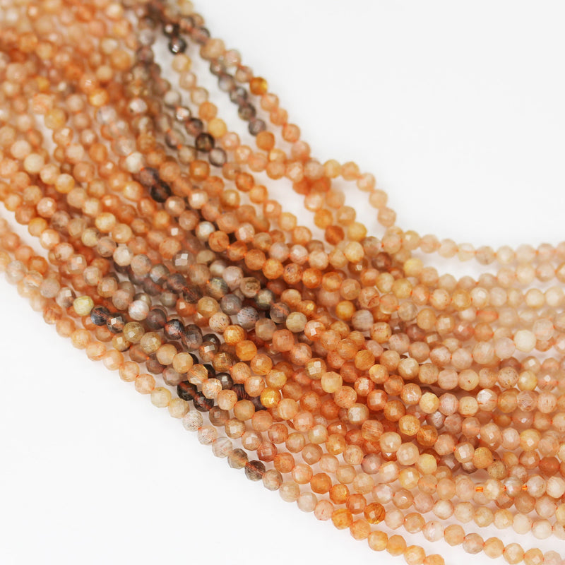 Peach Moonstone, 3mm Peach Faceted Round Gemstone Strand, 15.5inch, about 145 beads , 0.6mm hole