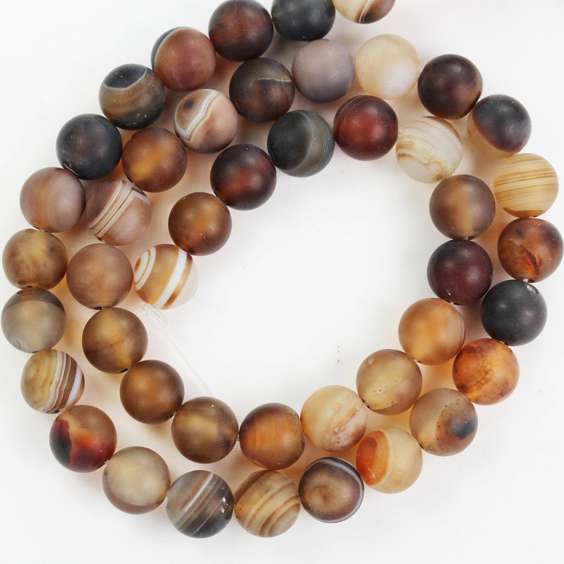 Frosted Matte Agate, 8mm Round Gemstone Strand, Matte Brown 15.5inch, 1mm hole