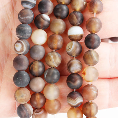 Frosted Matte Agate, 8mm Round Gemstone Strand, Matte Brown 15.5inch, 1mm hole