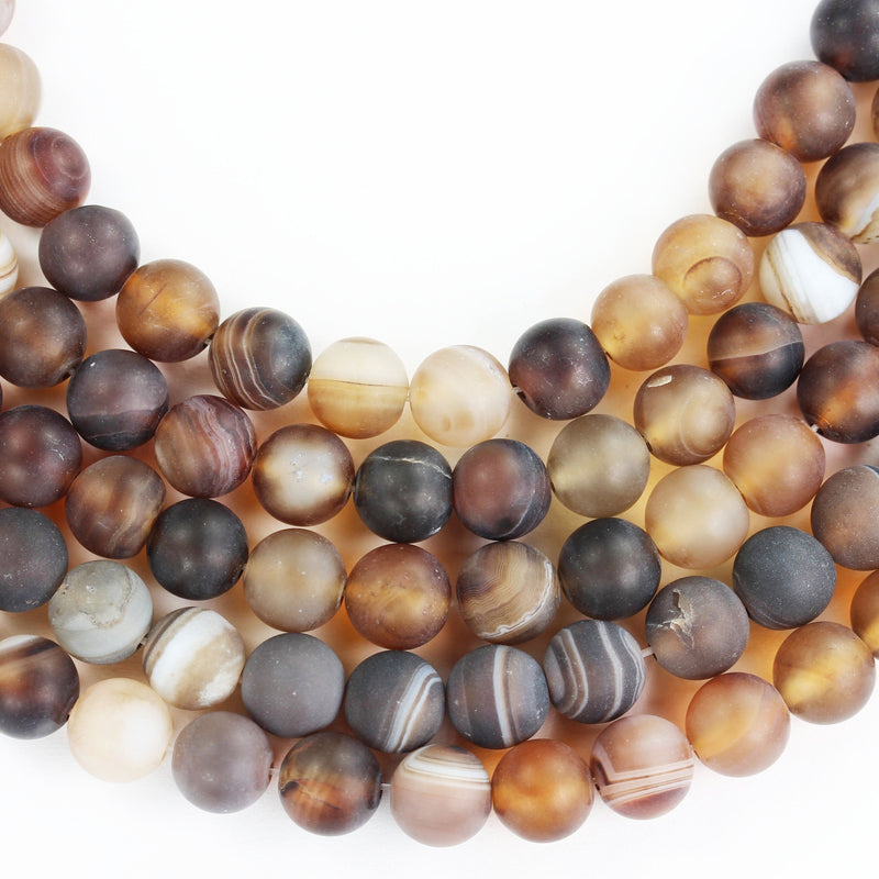 Frosted Matte Agate, 8mm Round Gemstone Strand, Matte Brown 15.5inch, 1mm hole