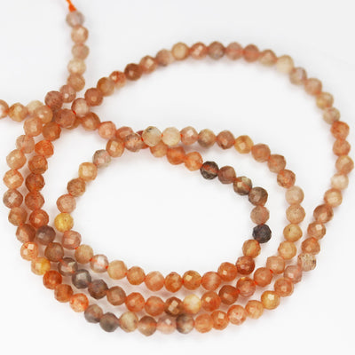 Peach Moonstone, 3mm Peach Faceted Round Gemstone Strand, 15.5inch, about 145 beads , 0.6mm hole