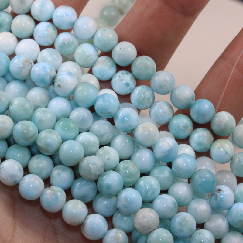 6.5-7.5mm Dominican Larimar,  Round Natural Larimar Gemstone Strands, 15.5inch, about 65 beads,0.8mm hole