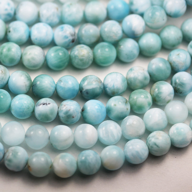 6.5-7.5mm Dominican Larimar,  Round Natural Larimar Gemstone Strands, 15.5inch, about 65 beads,0.8mm hole