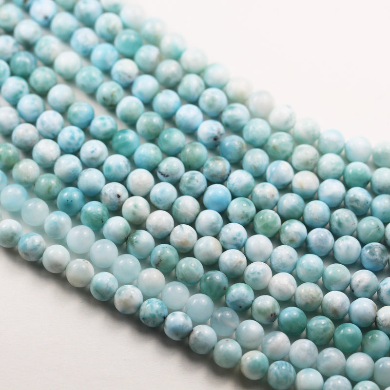 6.5-7.5mm Dominican Larimar,  Round Natural Larimar Gemstone Strands, 15.5inch, about 65 beads,0.8mm hole