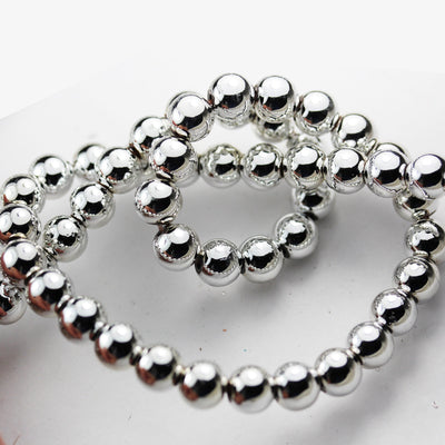 Hematite, 8mm round gemstone, One full strand , Electroplated Silver Gemstone beads, hole 1mm,16"