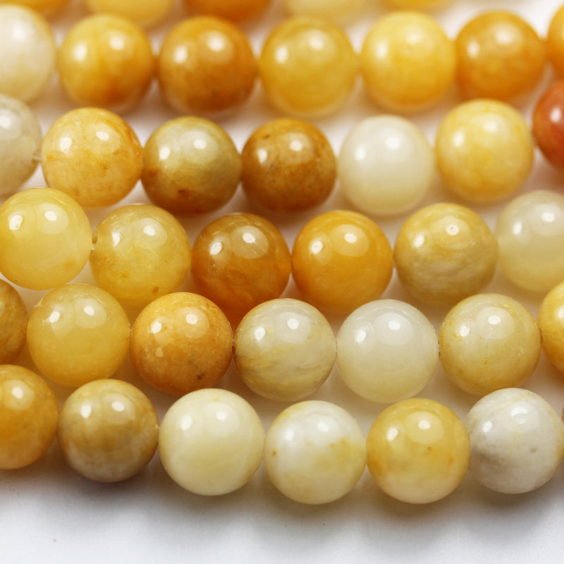 Old Yellow Jade, 8mm Round Gemstone Strand, 15.5 inch , about 50 beads , 1mm hole