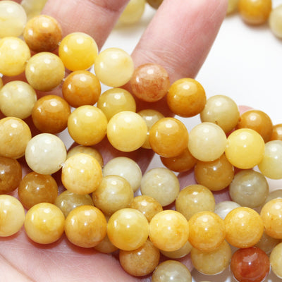 Old Yellow Jade, 8mm Round Gemstone Strand, 15.5 inch , about 50 beads , 1mm hole