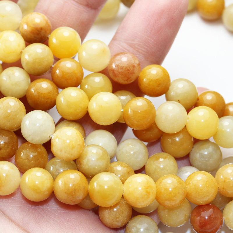 Old Yellow Jade, 8mm Round Gemstone Strand, 15.5 inch , about 50 beads , 1mm hole