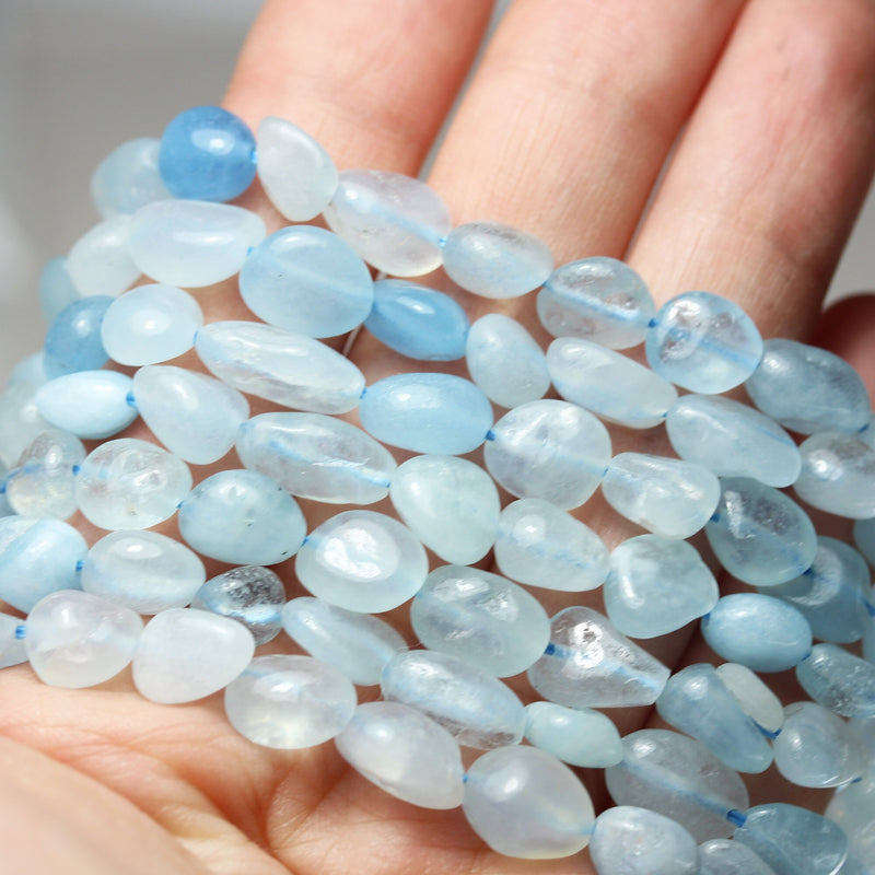 Aquamarine,6*8mm Natural nugget shape Gemstone , 15.5 inch , 1mm hole , about 50 beads