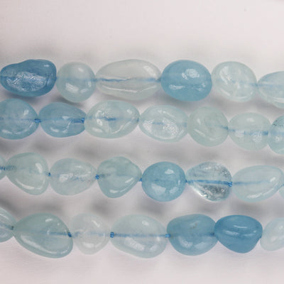 Aquamarine,6*8mm Natural nugget shape Gemstone , 15.5 inch , 1mm hole , about 50 beads