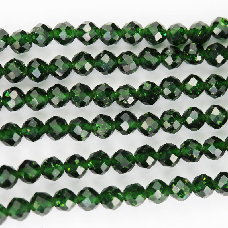 Green Goldstone, 3mm Faceted Round Gemstone, 15.5inch , 0.8mm hole