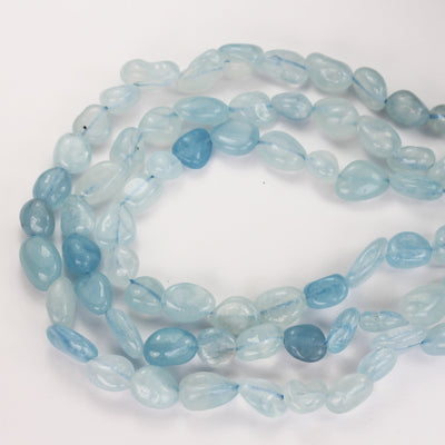 Aquamarine,6*8mm Natural nugget shape Gemstone , 15.5 inch , 1mm hole , about 50 beads