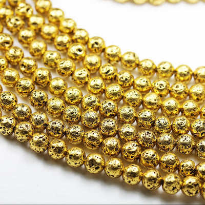 Gold Plated Lava Rock,8mm Round Gemstone Beads,One Full Strand, Mala Beads, 1mm hole, about 50 pcs