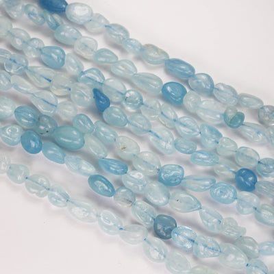 Aquamarine,6*8mm Natural nugget shape Gemstone , 15.5 inch , 1mm hole , about 50 beads