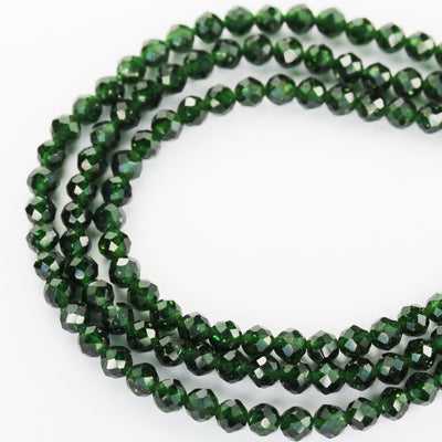 Green Goldstone, 3mm Faceted Round Gemstone, 15.5inch , 0.8mm hole