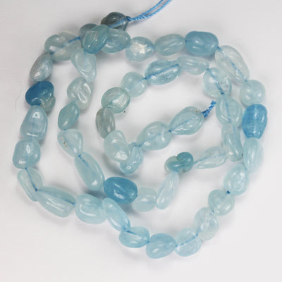 Aquamarine,6*8mm Natural nugget shape Gemstone , 15.5 inch , 1mm hole , about 50 beads