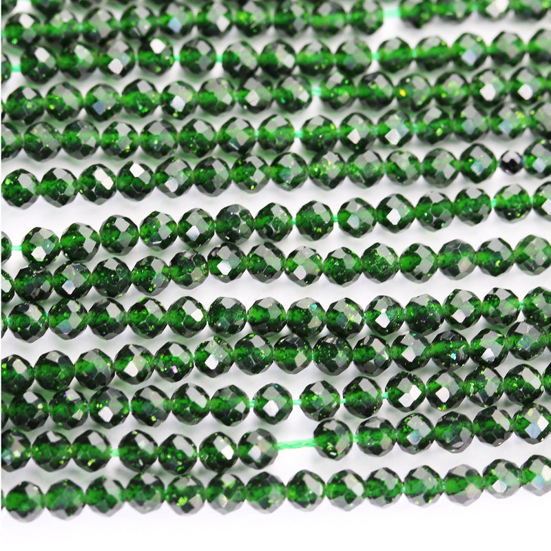 Green Goldstone, 3mm Faceted Round Gemstone, 15.5inch , 0.8mm hole