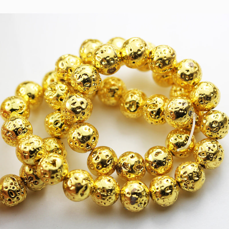 Gold Plated Lava Rock,8mm Round Gemstone Beads,One Full Strand, Mala Beads, 1mm hole, about 50 pcs