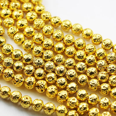 Gold Plated Lava Rock,8mm Round Gemstone Beads,One Full Strand, Mala Beads, 1mm hole, about 50 pcs