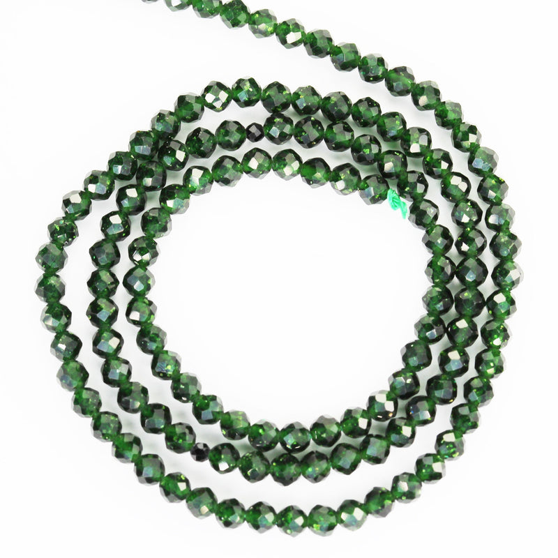 Green Goldstone, 3mm Faceted Round Gemstone, 15.5inch , 0.8mm hole